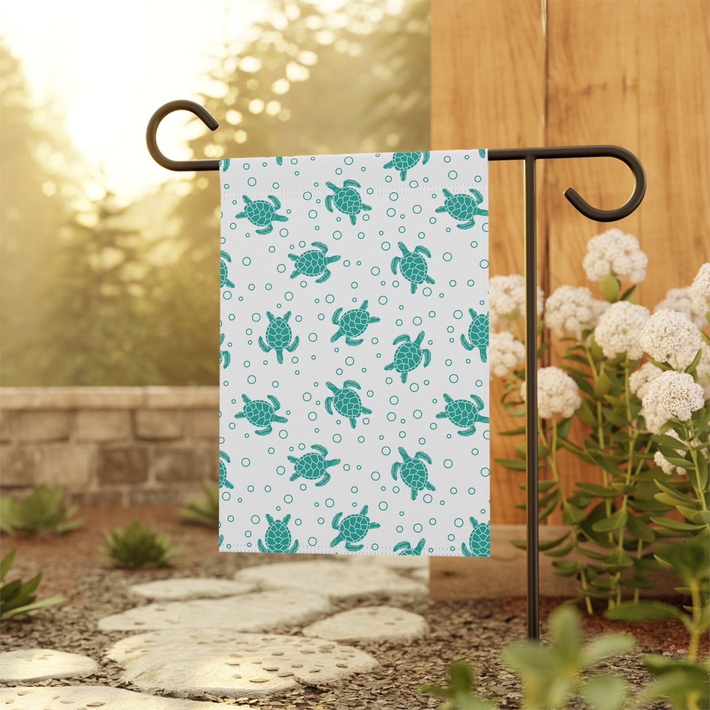 Teal Sea Turtle Pattern Garden Flag | House Banner