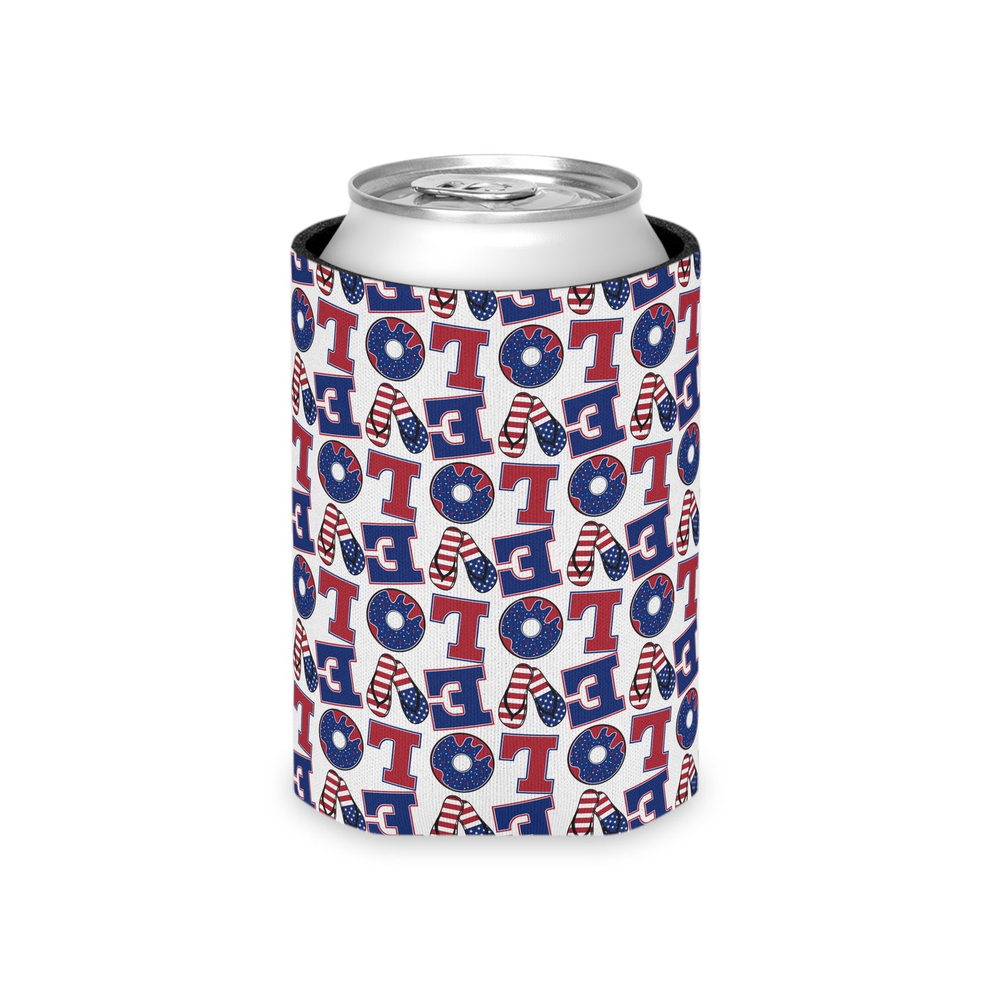 Patriotic LO Pattern Can Cooler | 4th of July, Americana Drink Sleeve