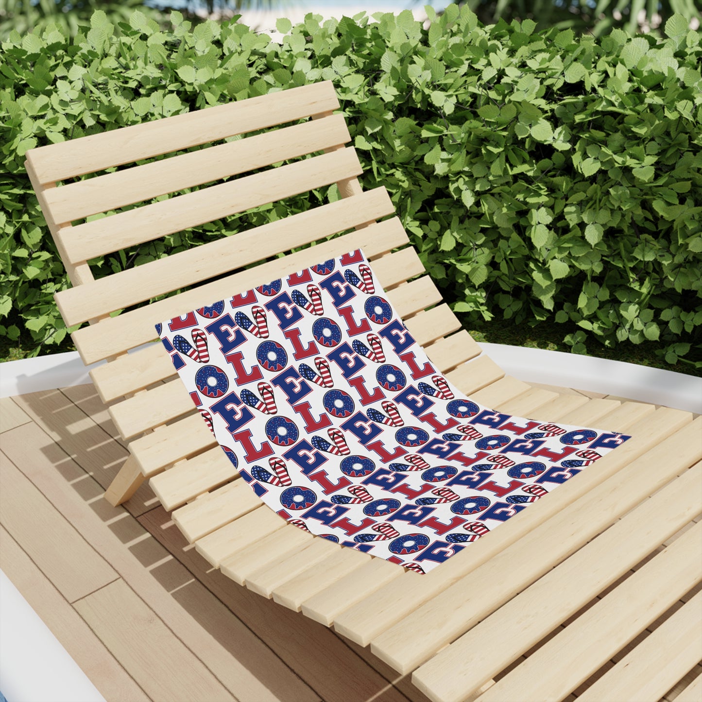 Patriotic LOVE Pattern Beach Towel | American Flag Heart, Red Blue Letters