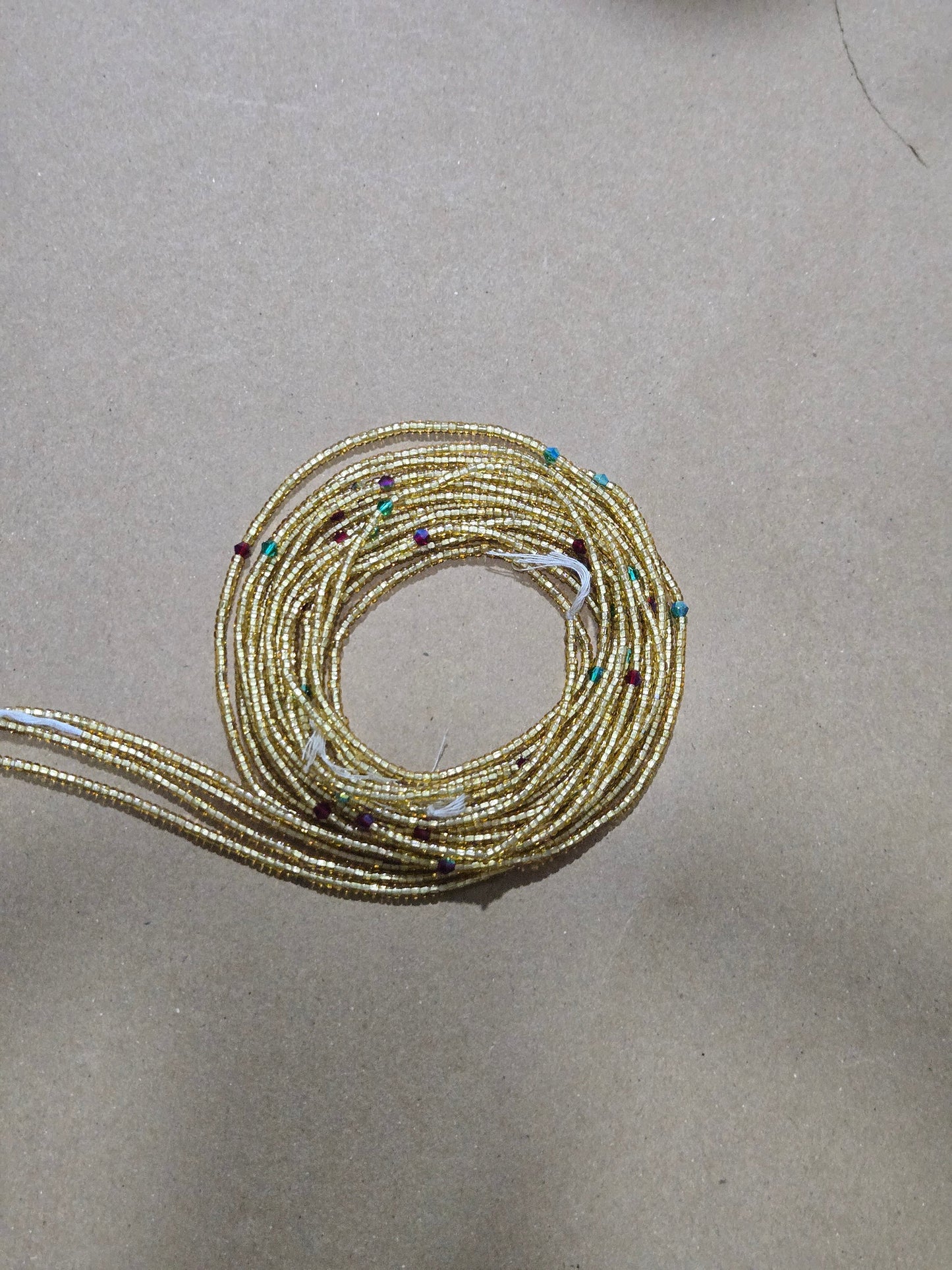 Gold Waist Beads with Crystals – Handmade African Tie-On