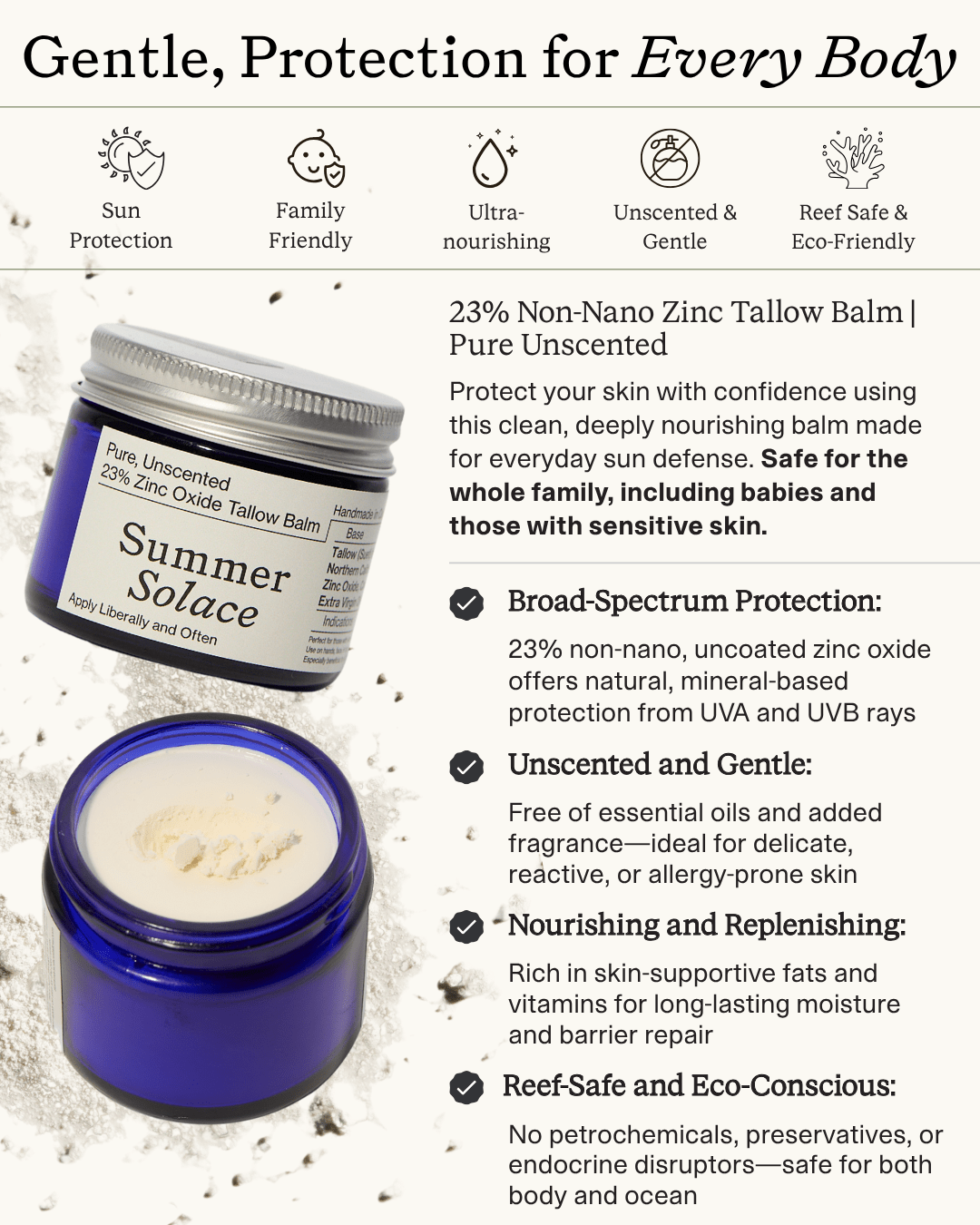 23% Non-Nano Zinc (USP) Tallow Balm | Pure Unscented