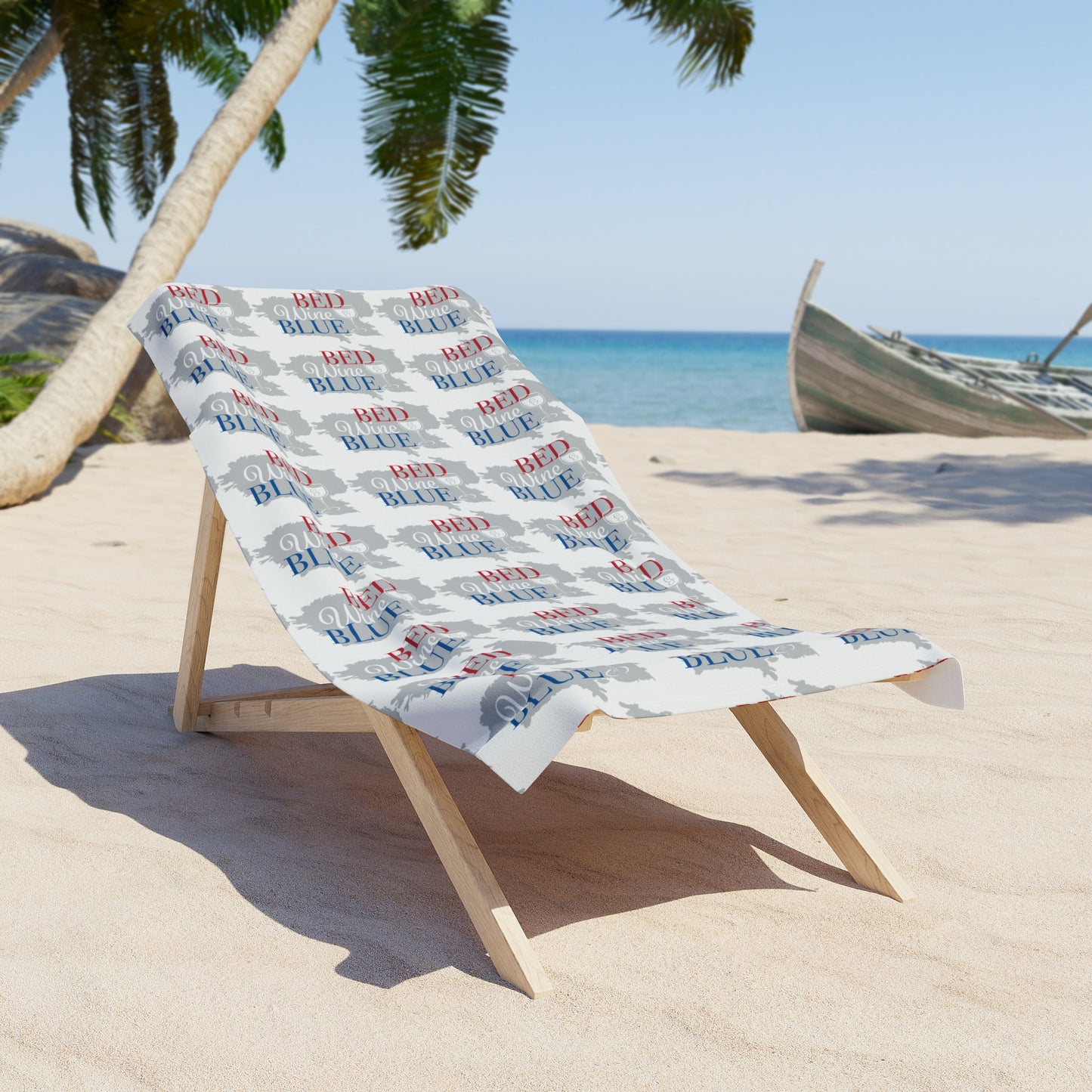 Red White Blue Script Pattern Beach Towel | Patriotic Summer