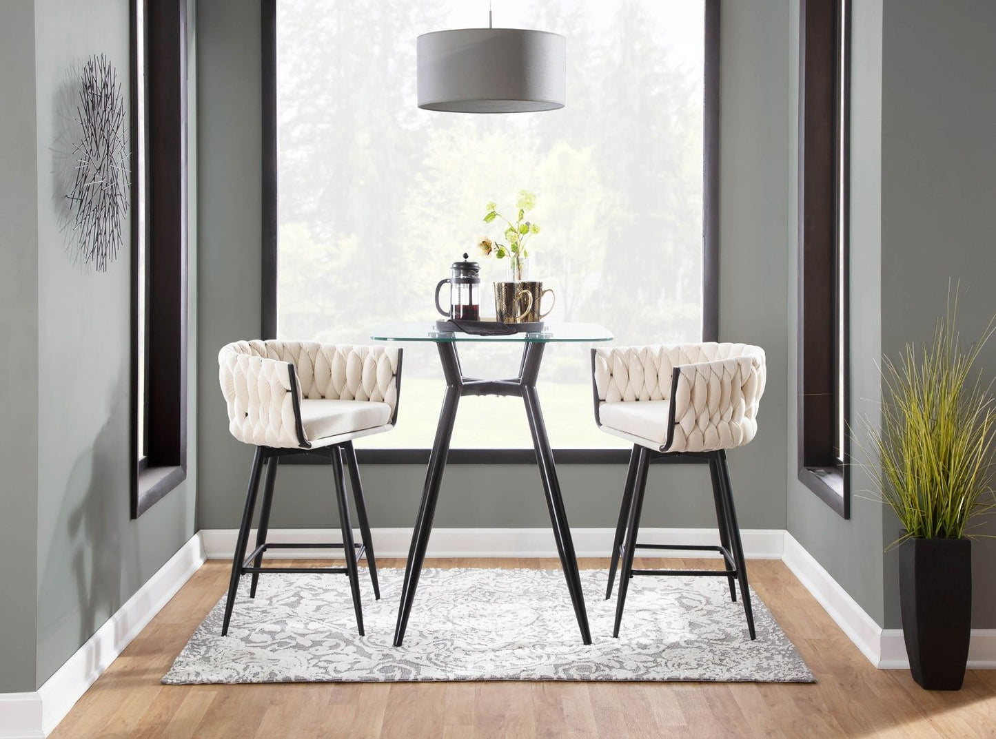 Clara Mid-Century Modern Square Counter Table with Black Metal Legs and Clear Glass Top by