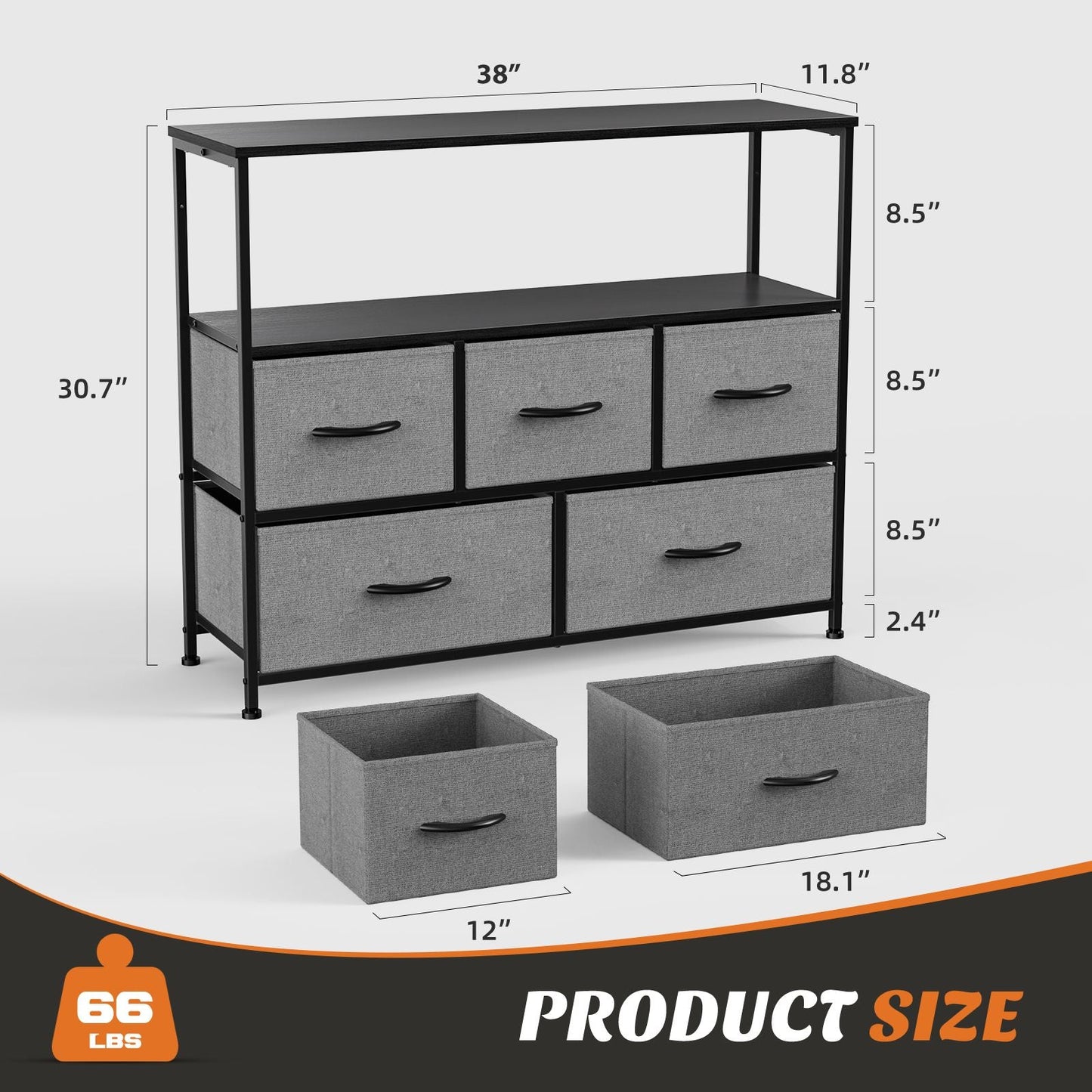 Dresser for Bedroom, Chest of Drawers, 5 Drawer Dresser, Closet Fabric Dresser with Metal Frame tv stand