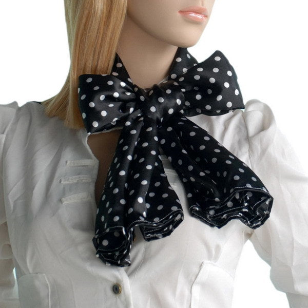 Blando Black Background Small Cute White Dot Design Soft Silk Scarf/Wrap/Shawl(Large)