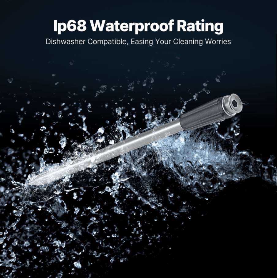 PSJX369 BBQ Meat Thermometer-SUS304 Stainless Steel with Bluetooth 5.2 Connectivity (700ft range), 24-hour battery life, 1-second response time. Features probe temperature display and audible alarm.