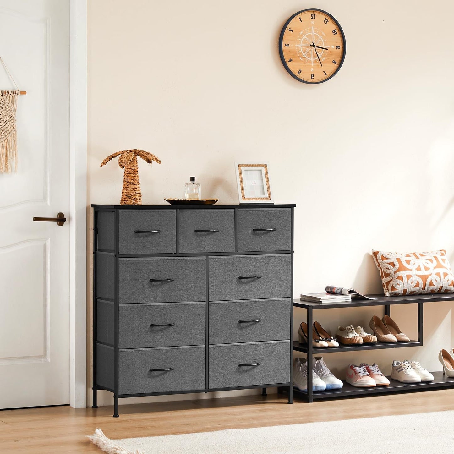Dresser For Bedroom With 9 Fabric Storage Drawer Wardrobe Tall Chest Organizer Closet Adult Kids Clothes Cabinet Furniture