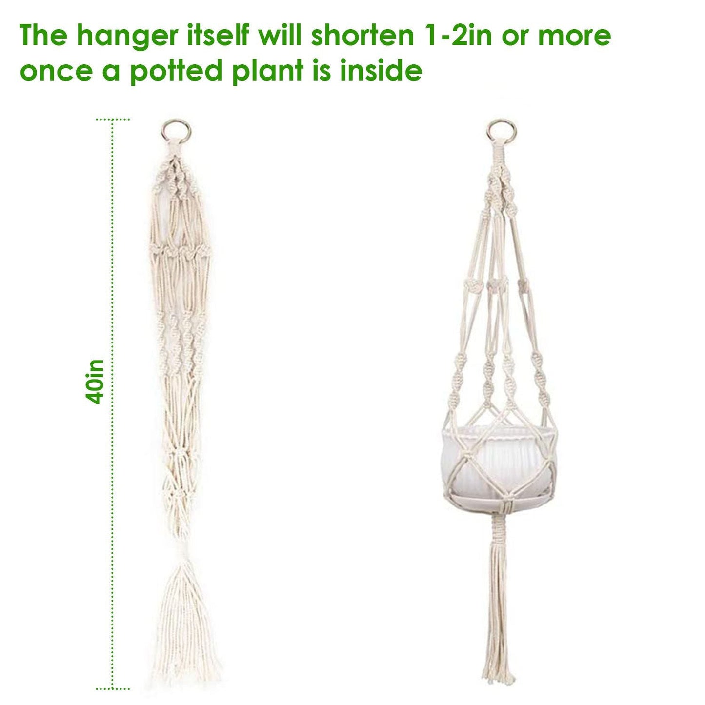 4 PCS Heavy Duty Hanging Plant Holder Natural Cotton Rope Planter Basket with Hanging Ring,Eco-Friendly Hanging Planter Basket Durable Cotton Rope Plant Hanger Space Saving for Indoor Outdoor Garden
