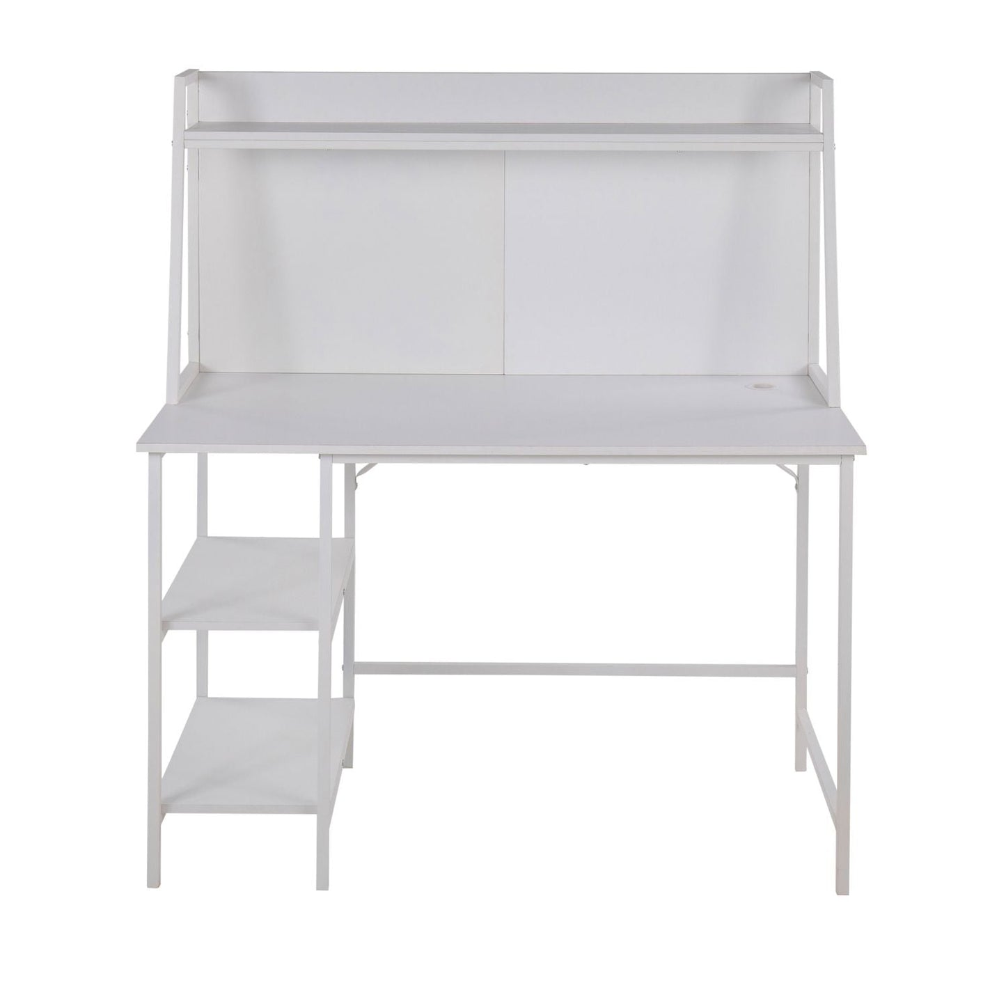 Geo Shelf Contemporary Desk in White Steel and White Wood by