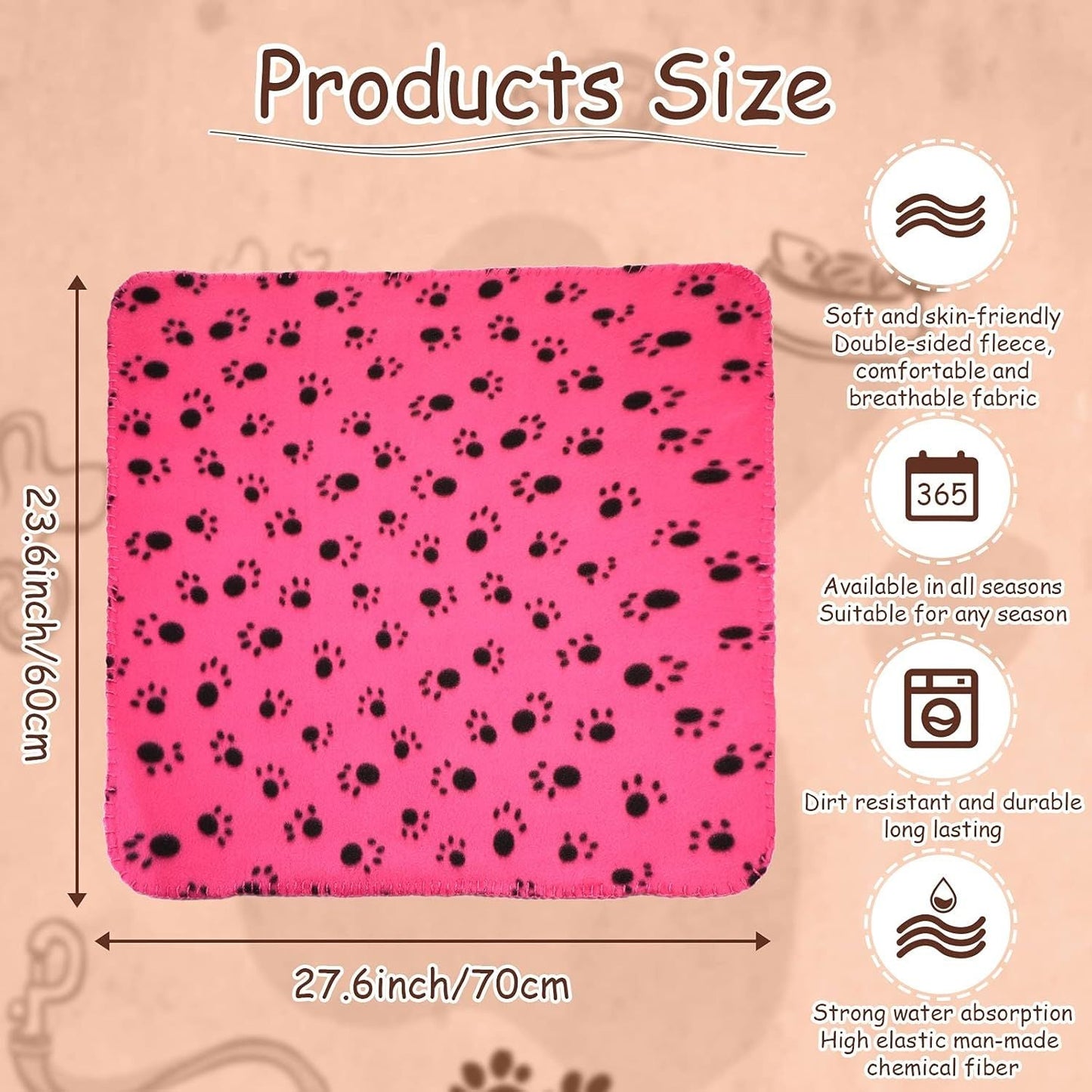 10 Pieces Pet Blankets with Paw Print Dog Cat Fleece Blankets Soft Warm Sleep Mat Pad Bed Cover for Kitten Puppy and Other Small Animals, 24 x 28 Inch