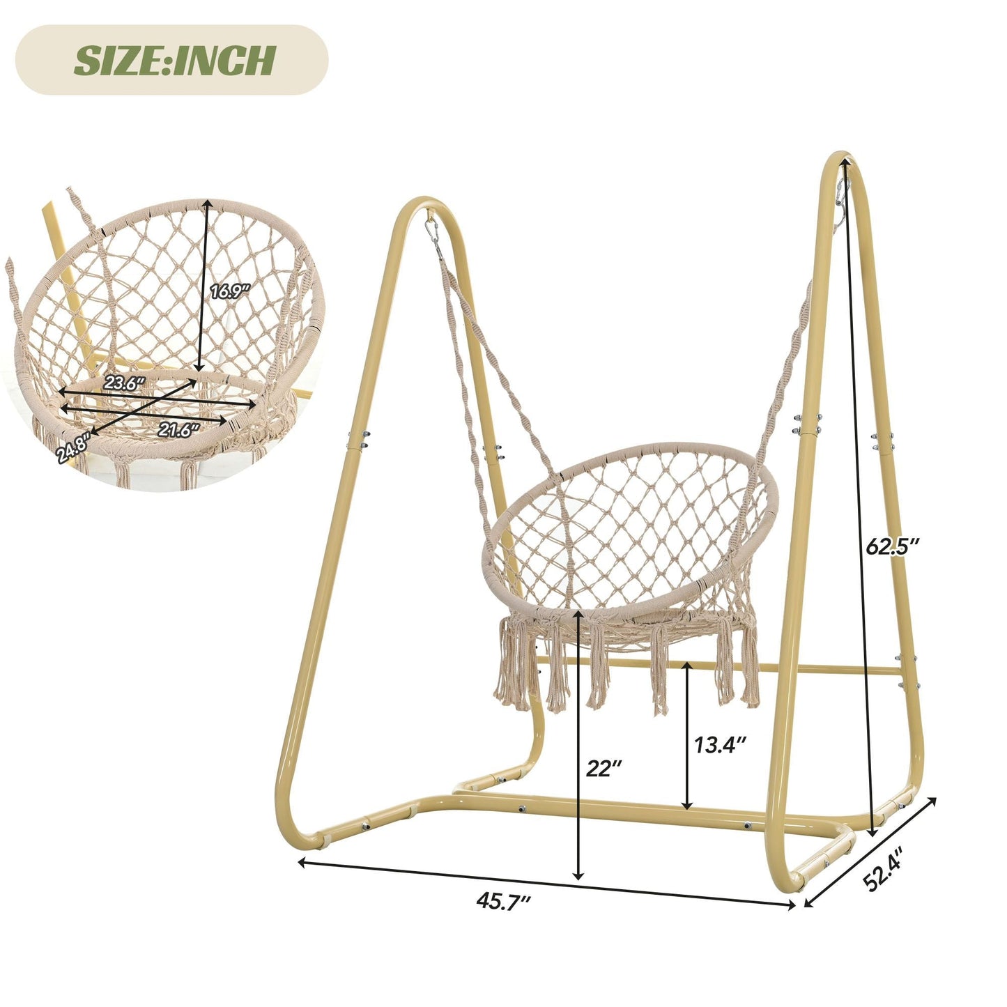 Handmade Macrame Swing Hammock Chair with Stand - Indoor/Outdoor Boho Style Seating