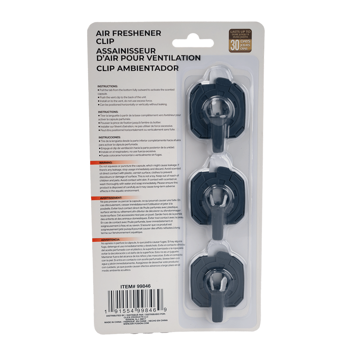 3 Pack Car Air Fresheners - Long Lasting Vent Clips For Men & Women, 3 Pack Up To 90 Days Fits All Car Refresher Odor Eliminator, New Car Scent Variety Pack