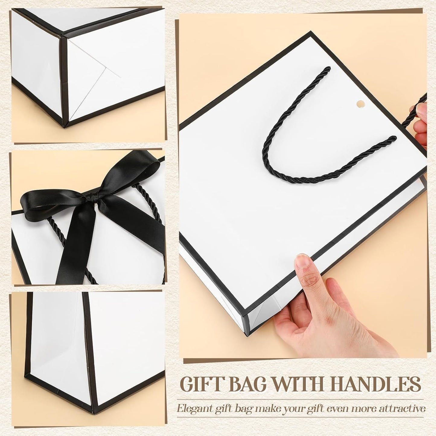 12/24 Pack Paper Gift Bags with Handle 9x7x3.15'' Thank You Gift Bags with Bow Ribbon for Holiday Valentines Wedding Bridal Baby Shower Birthday Party