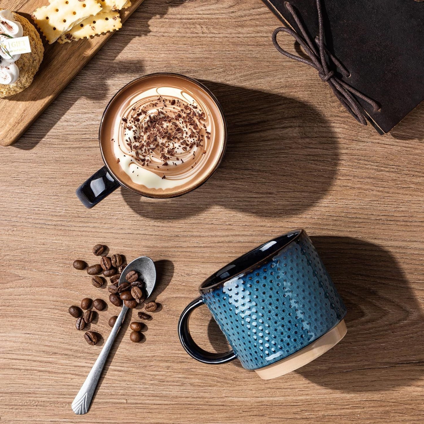 12 OZ Stackable Coffee Mugs, Ceramic Coffee Mugs with Texture Patterns for Man,Woman,Dad,Mom, Modern Coffee Mugs Set of 4 for Latte/Cappuccino/Cocoa. Dishwasher&Microwave Safe