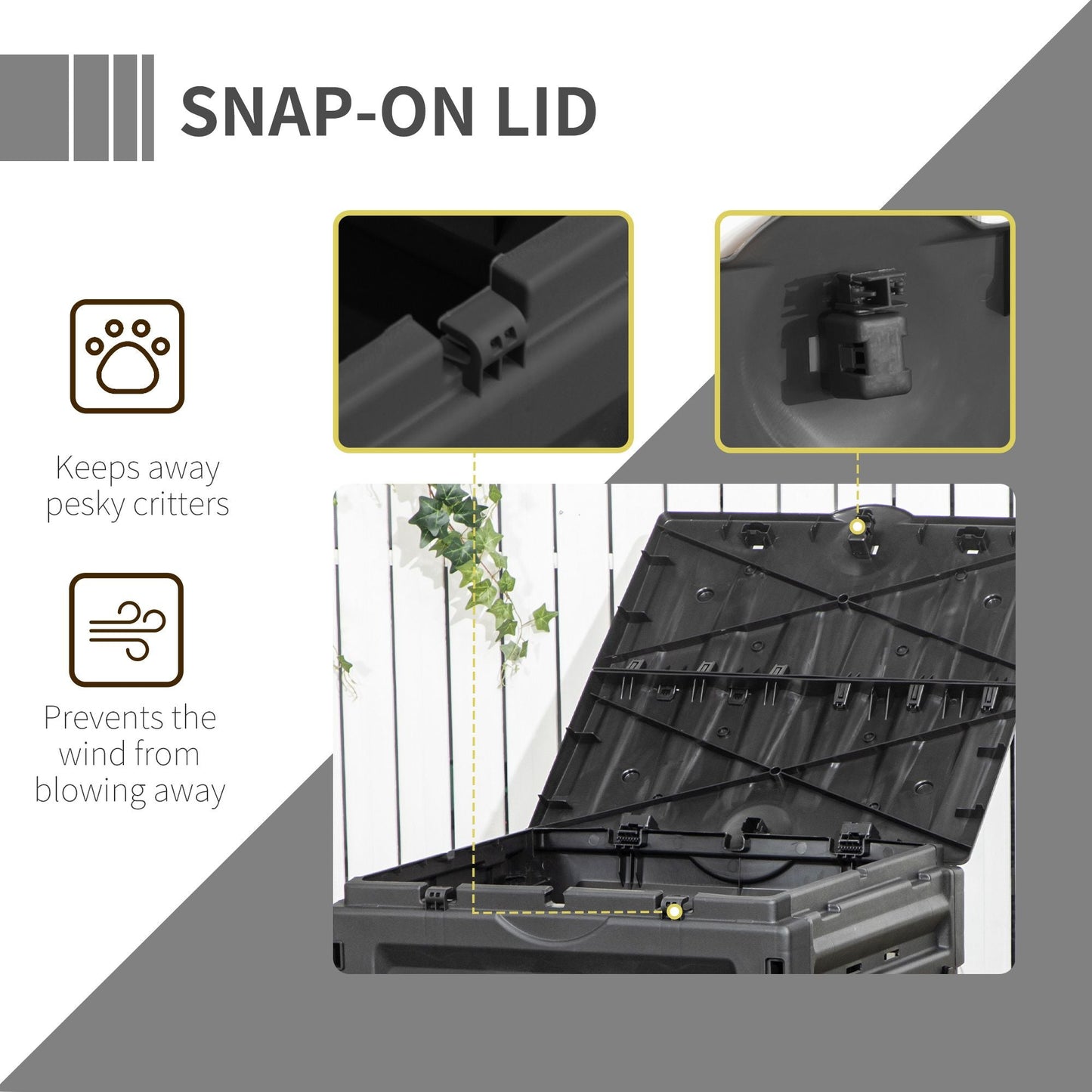 Compost Bin, Garden Composter with 80 Vents and 2 Sliding Doors, 120 Gallon (450L), Black