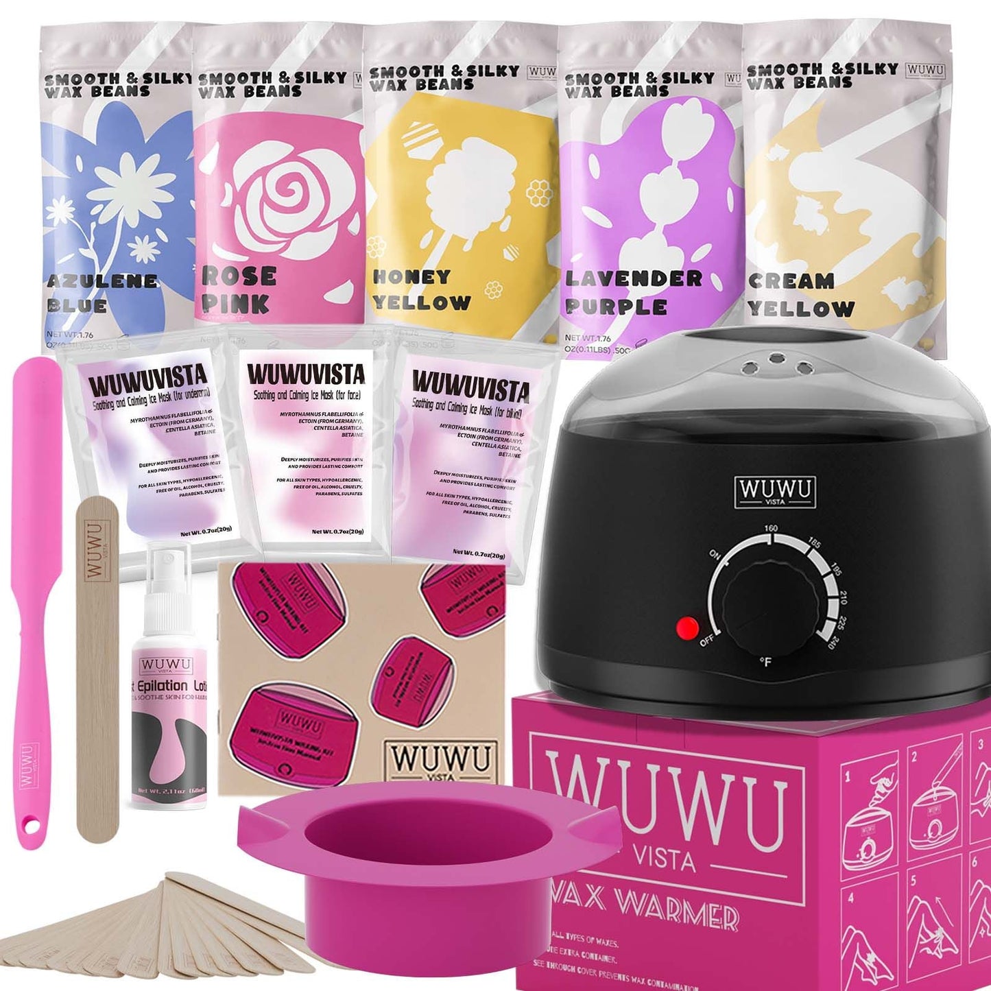 Waxing kit 23 items, WUWUVISTA Hair Removal Hard Wax Kit with Wax Warmer&Wax Beads for Full Body/Face/Underarm/Bikini/Sensitive Skin for Women&Men