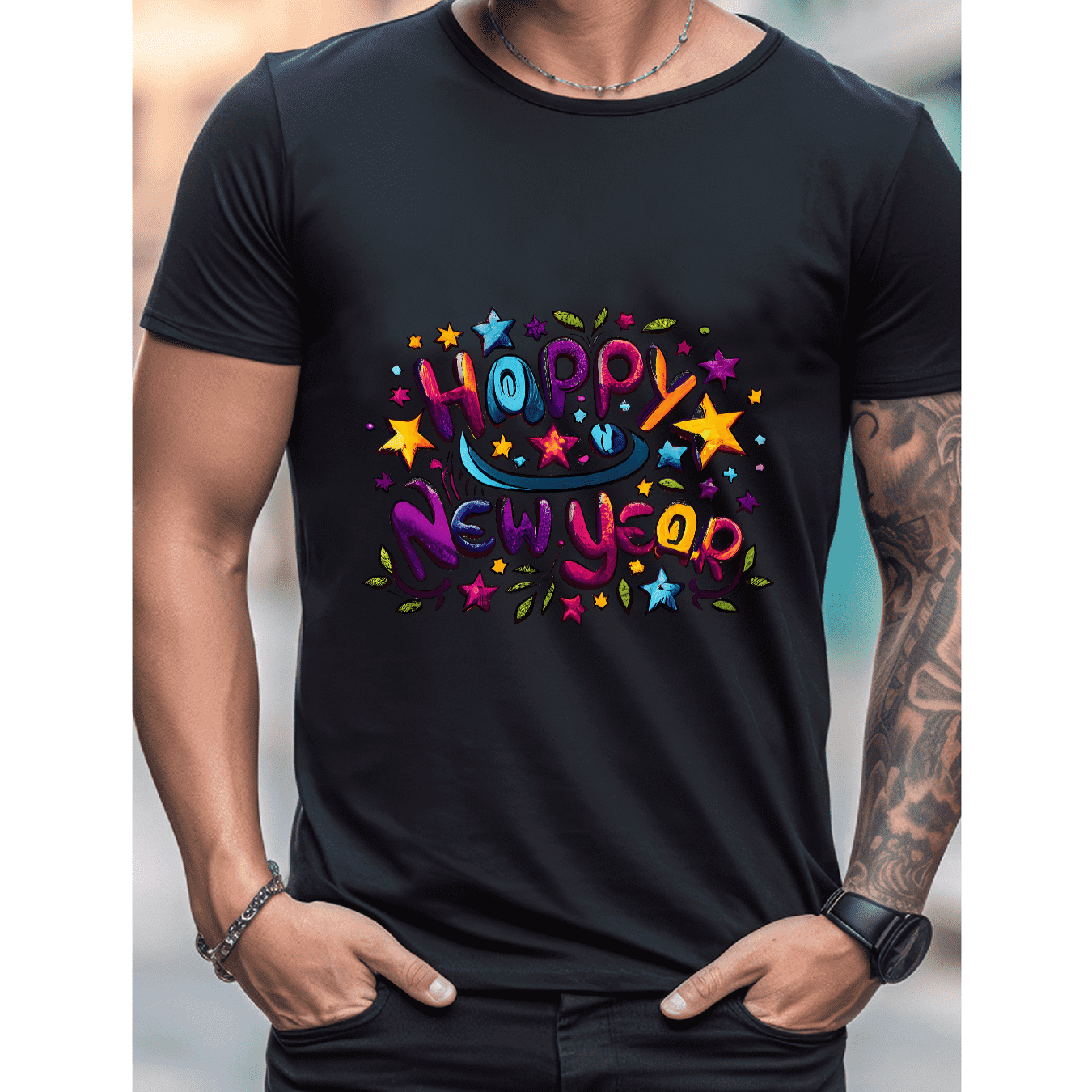 2025 New Year Cotton T-Shirt for Men - Stylish & Comfortable Short Sleeve Tee for All Seasons