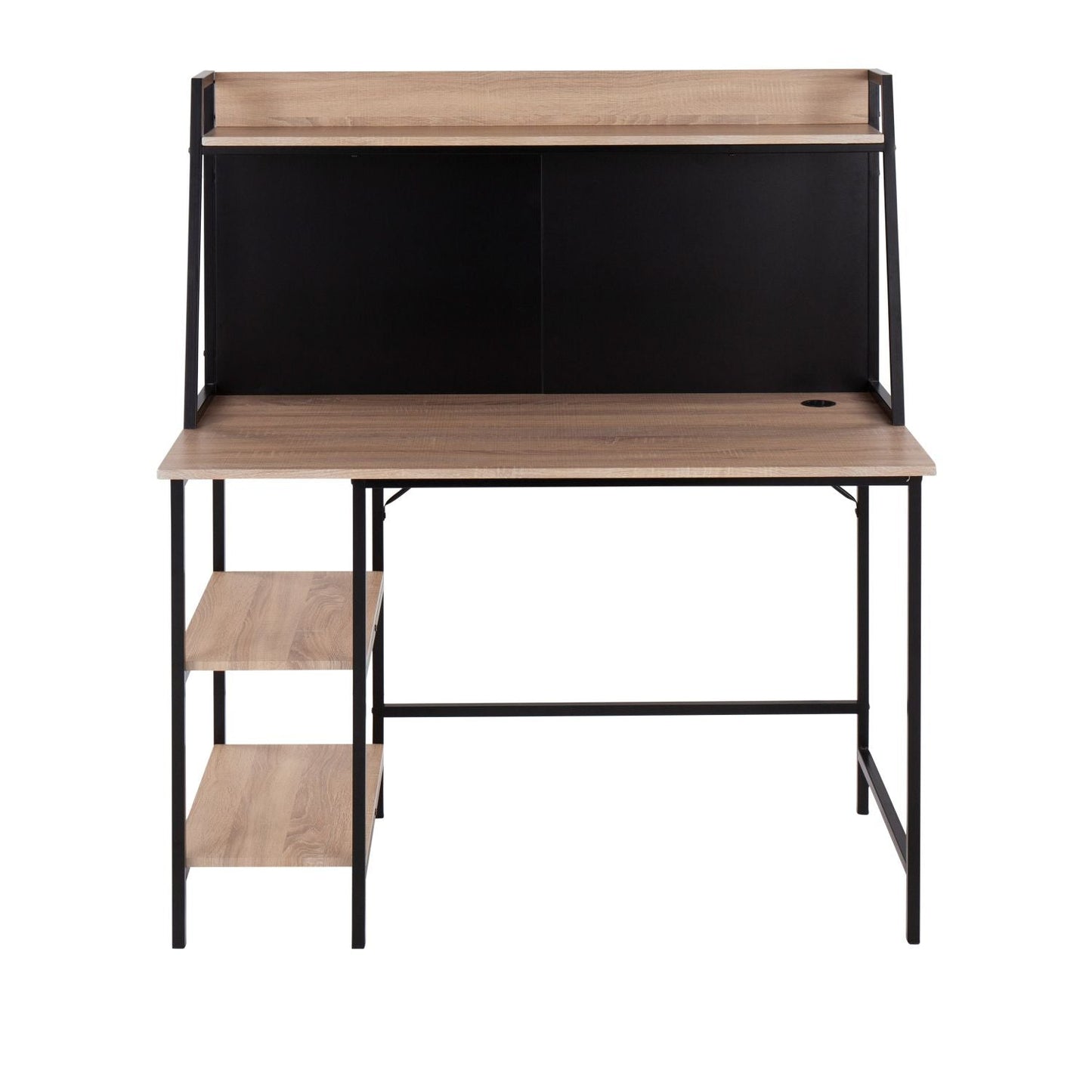 Geo Shelf Contemporary Desk in Black Steel and Natural Wood by
