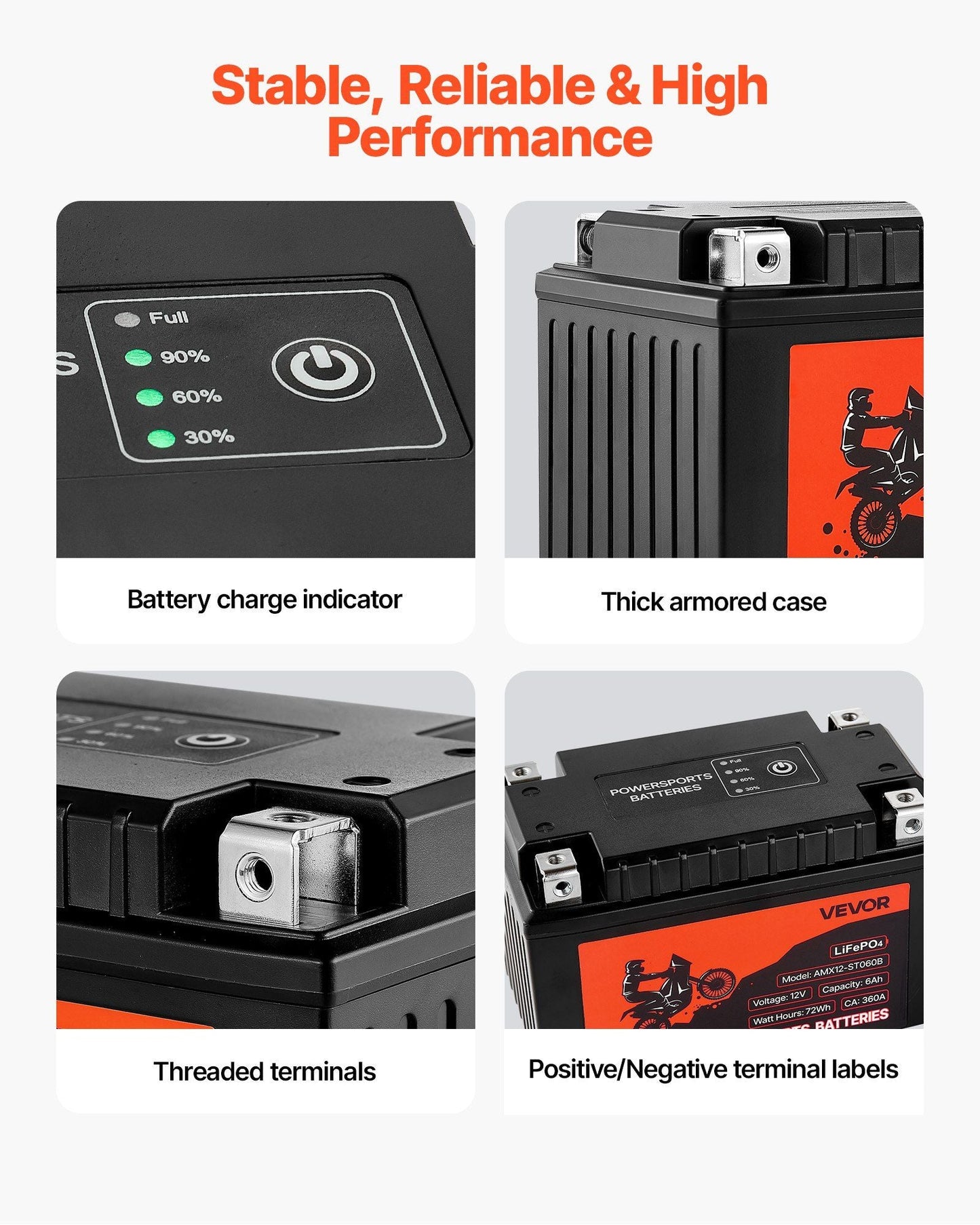 VEVOR Motorcycle Battery, 12 Volt 6Ah, LiFePO4 Lithium Pre-Charged Powersports Battery, Maintenance Free & High Performance, Compatible with ATV, Motorcycle, Jet Skis, Scooter, UTV, and More