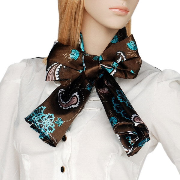 Blando Dark Brown Paisley & Flower Pattern Elegant Extremely Soft Silk Scarf/Wrap/Shawl(Small)