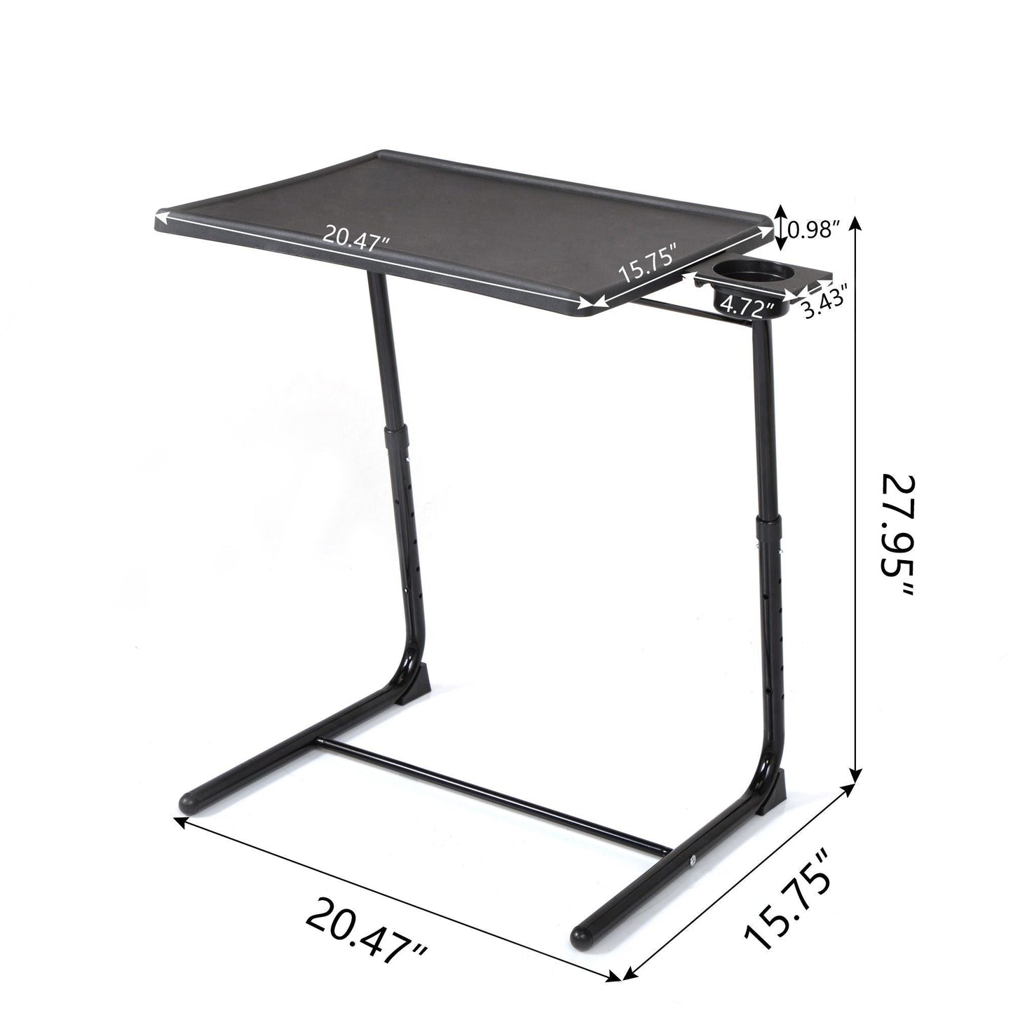 Adjustable TV Tray Table with Cup Holder; Folding TV Dinner Table with 6 Height and 3 Tilt Angle Adjustments