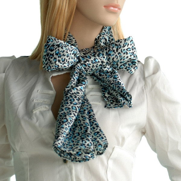 Blando Sky Blue Graceful Fashion Natural Leopard Pattern Silk Scarf/Wrap/Shawl(Large)