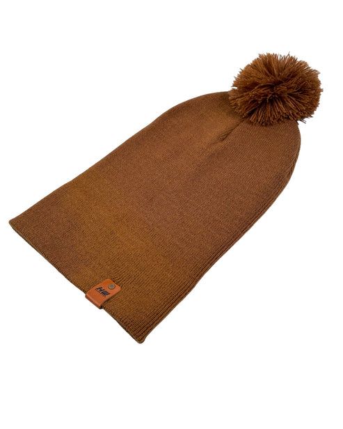 HAAKWEAR Pom Pom Beanie - Made in USA- Camel Brown