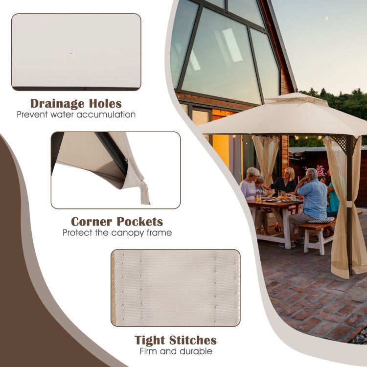 10 x 12 Feet Gazebo Replacement Top with Air Vent and Drainage Holes