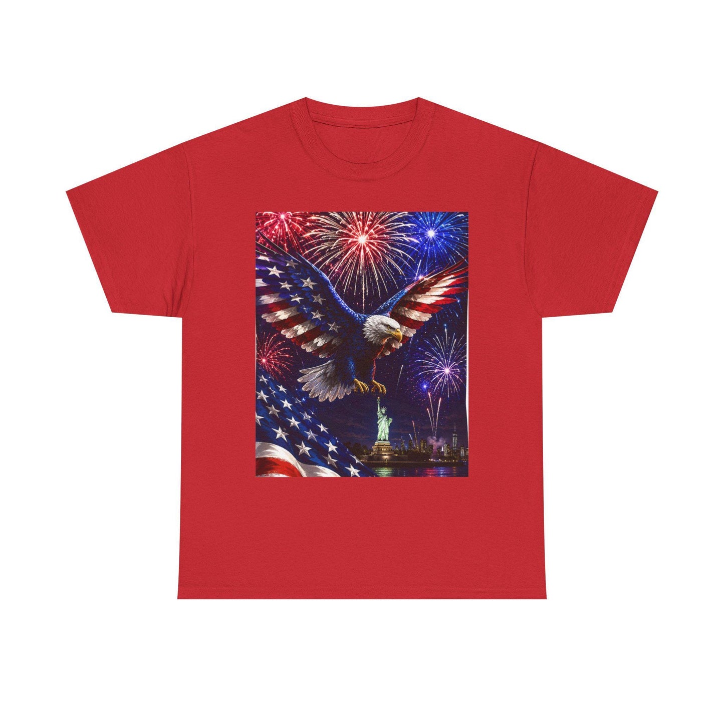 American Flag Eagle with Fireworks T-Shirt | Statue of Liberty 4th of July