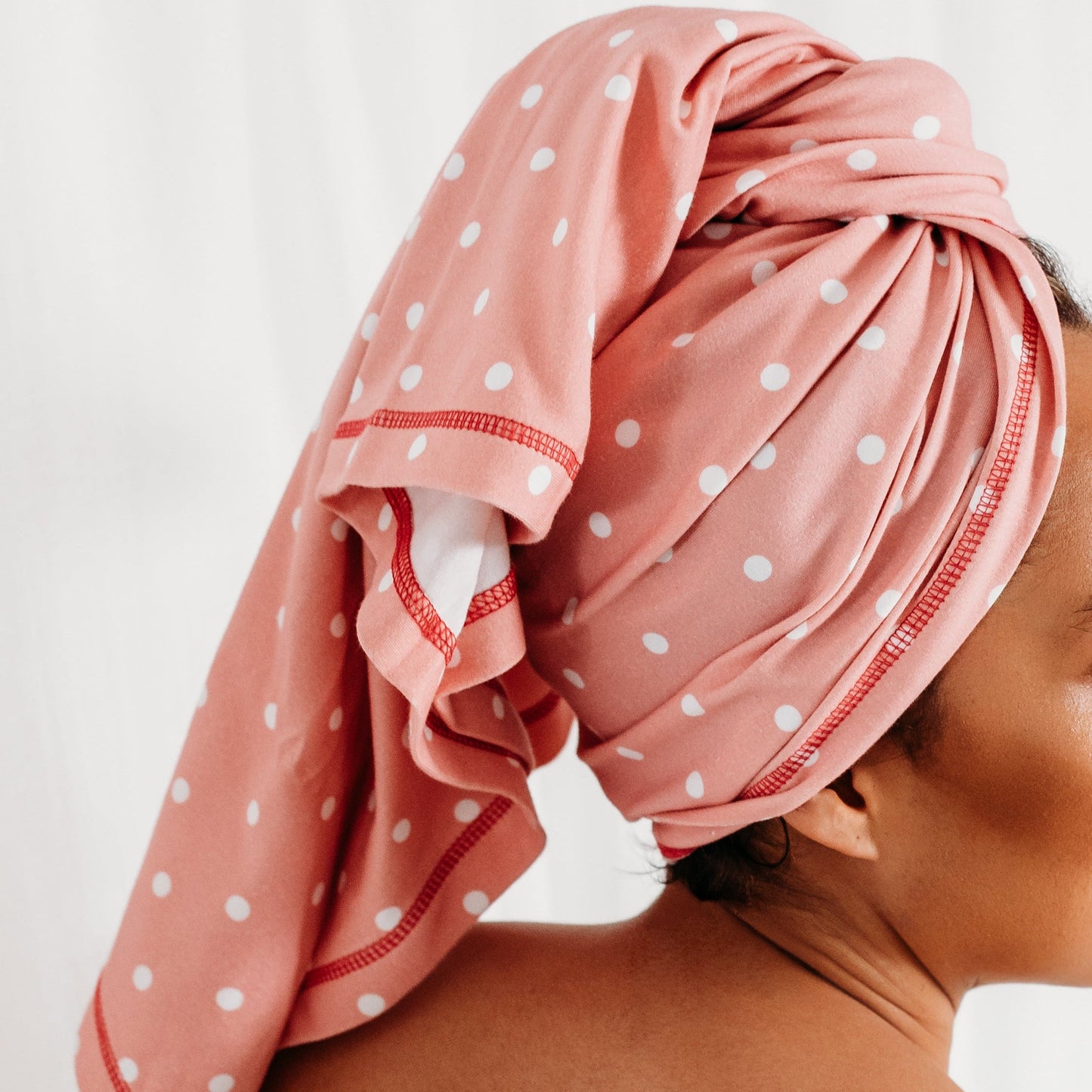 Dusty Pink Polka Dot Tee-Owel — Curlykiet Edition