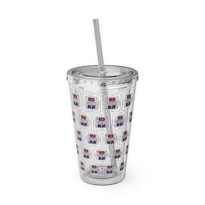 Red White Blue flag pattern Tumbler | 16oz straw cup