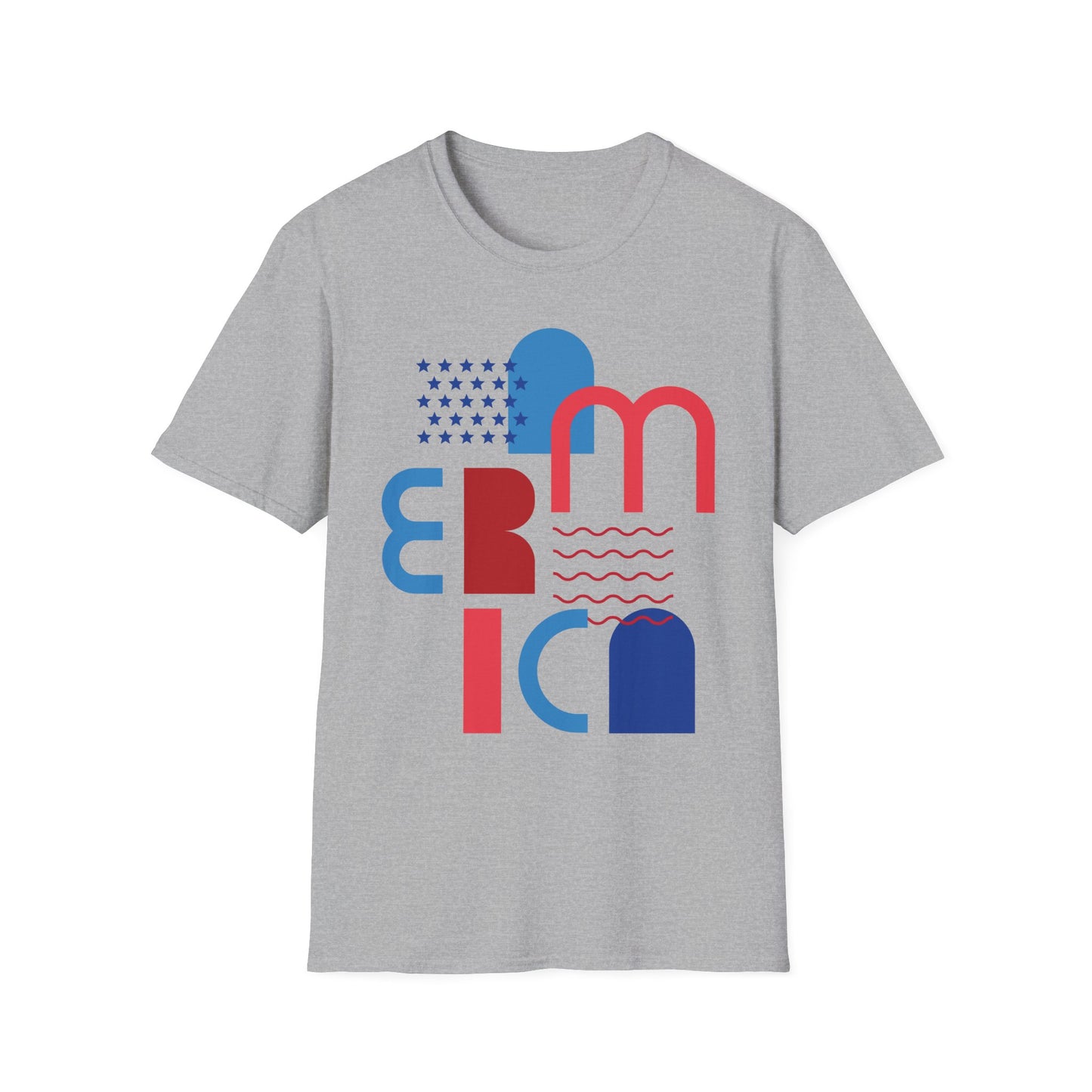 America typographic graphic T-Shirt | Red Blue USA stars waves
