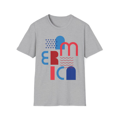 America typographic graphic T-Shirt | Red Blue USA stars waves