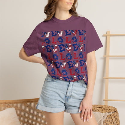 Patriotic LOL Pattern T-Shirt | Red White Blue Text Tee