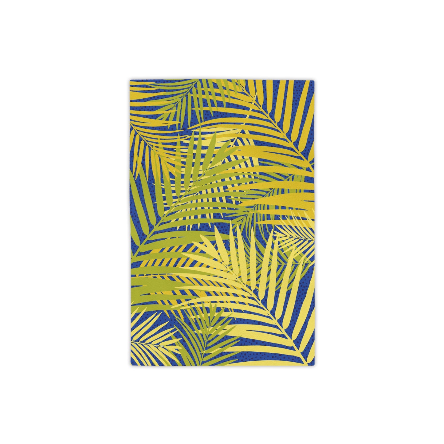 Tropical Palm Leaves Beach Towel | Yellow Palm Fronds on Blue
