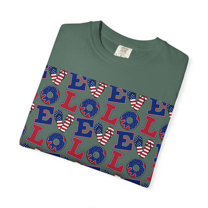 Patriotic LOL Pattern T-Shirt | Red White Blue Text Tee