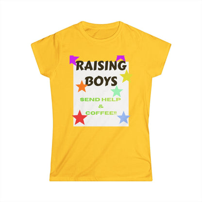 Raising Boys Send Help & Coffee Tee | Funny Parenting Shirt
