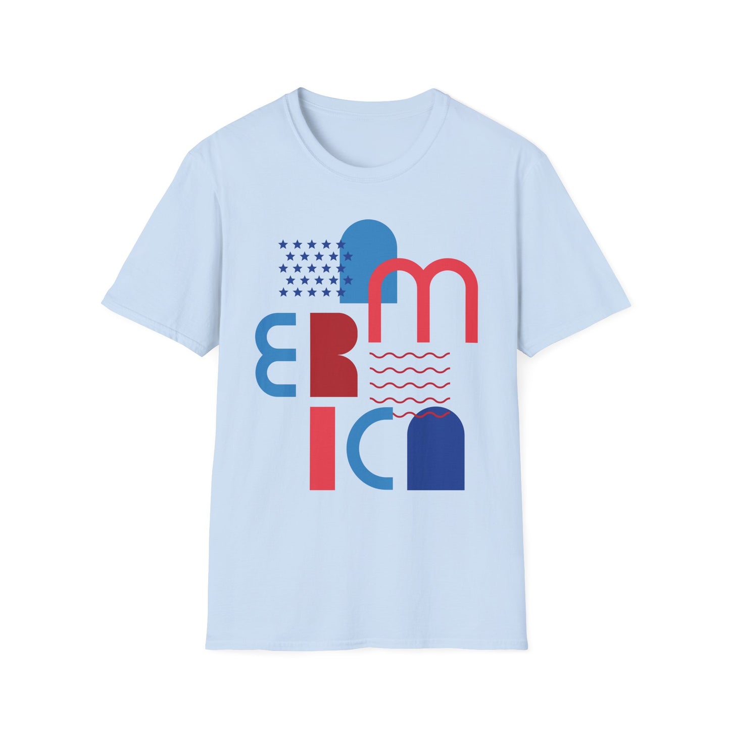 America typographic graphic T-Shirt | Red Blue USA stars waves