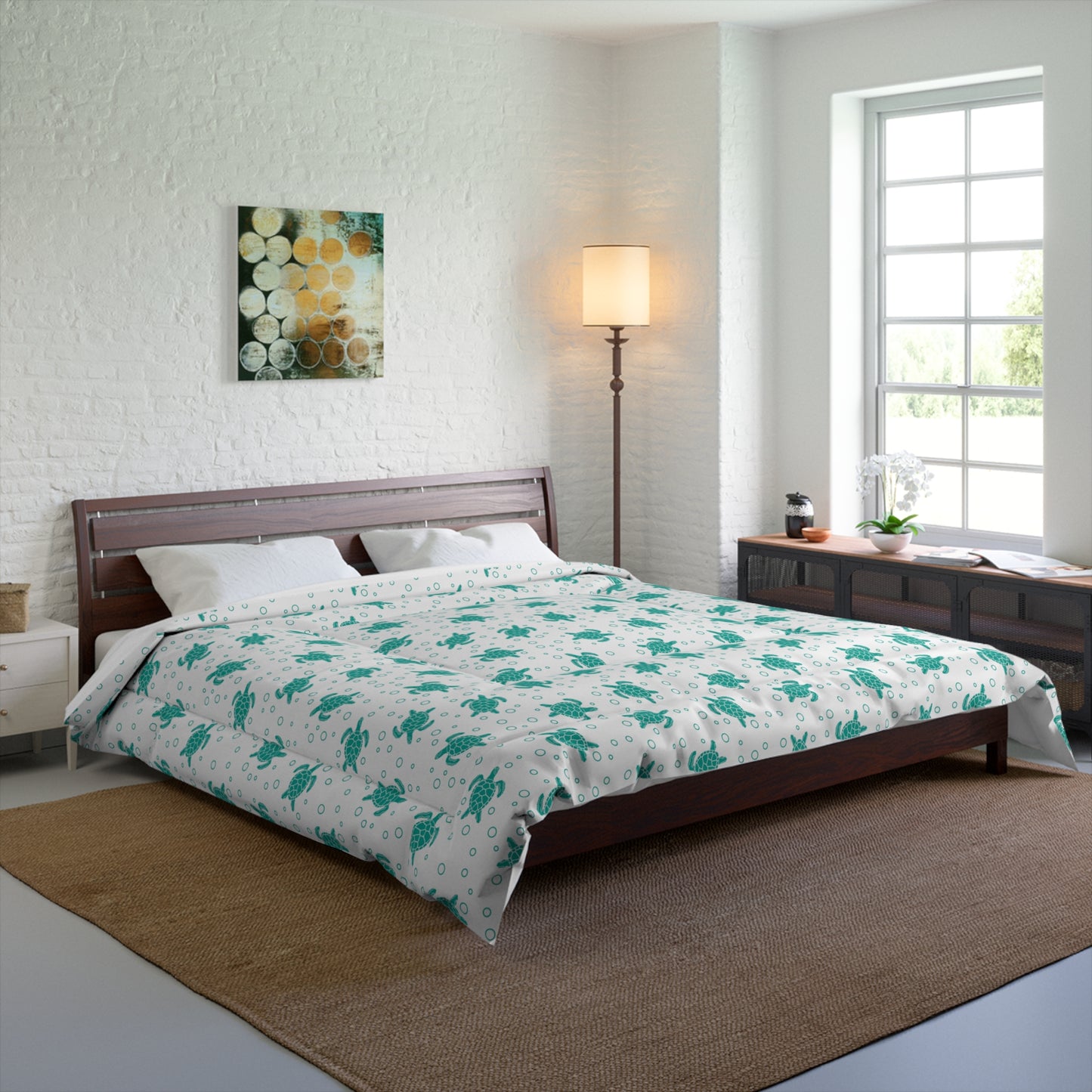 Turquoise Floral Pattern Comforter | Teal Flower All-Over Print