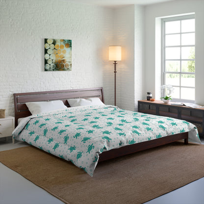 Turquoise Floral Pattern Comforter | Teal Flower All-Over Print