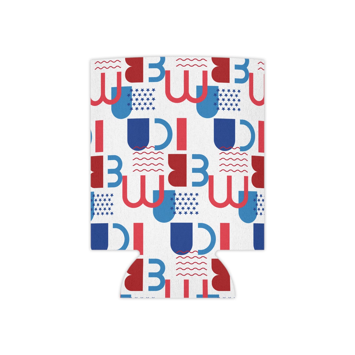 Red Blue Geometric Pattern Can Cooler | Abstract Retro Shapes