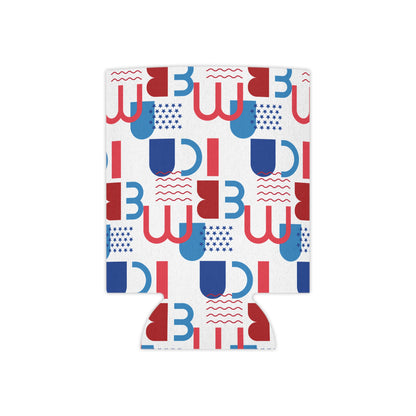 Red Blue Geometric Pattern Can Cooler | Abstract Retro Shapes
