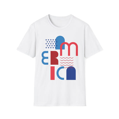 America typographic graphic T-Shirt | Red Blue USA stars waves