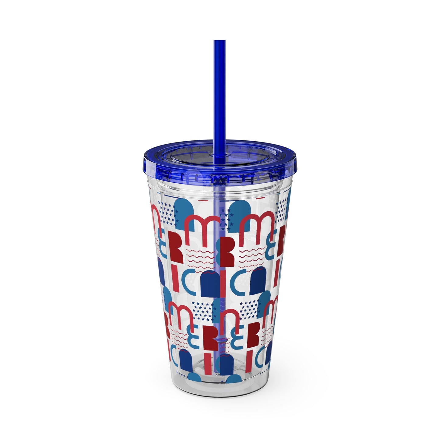 Red Blue Abstract Beach Pattern Tumbler | 16oz Straw Cup