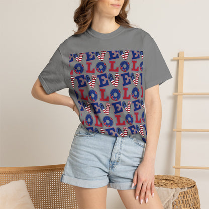 Patriotic LOL Pattern T-Shirt | Red White Blue Text Tee