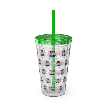 Red White Blue flag pattern Tumbler | 16oz straw cup