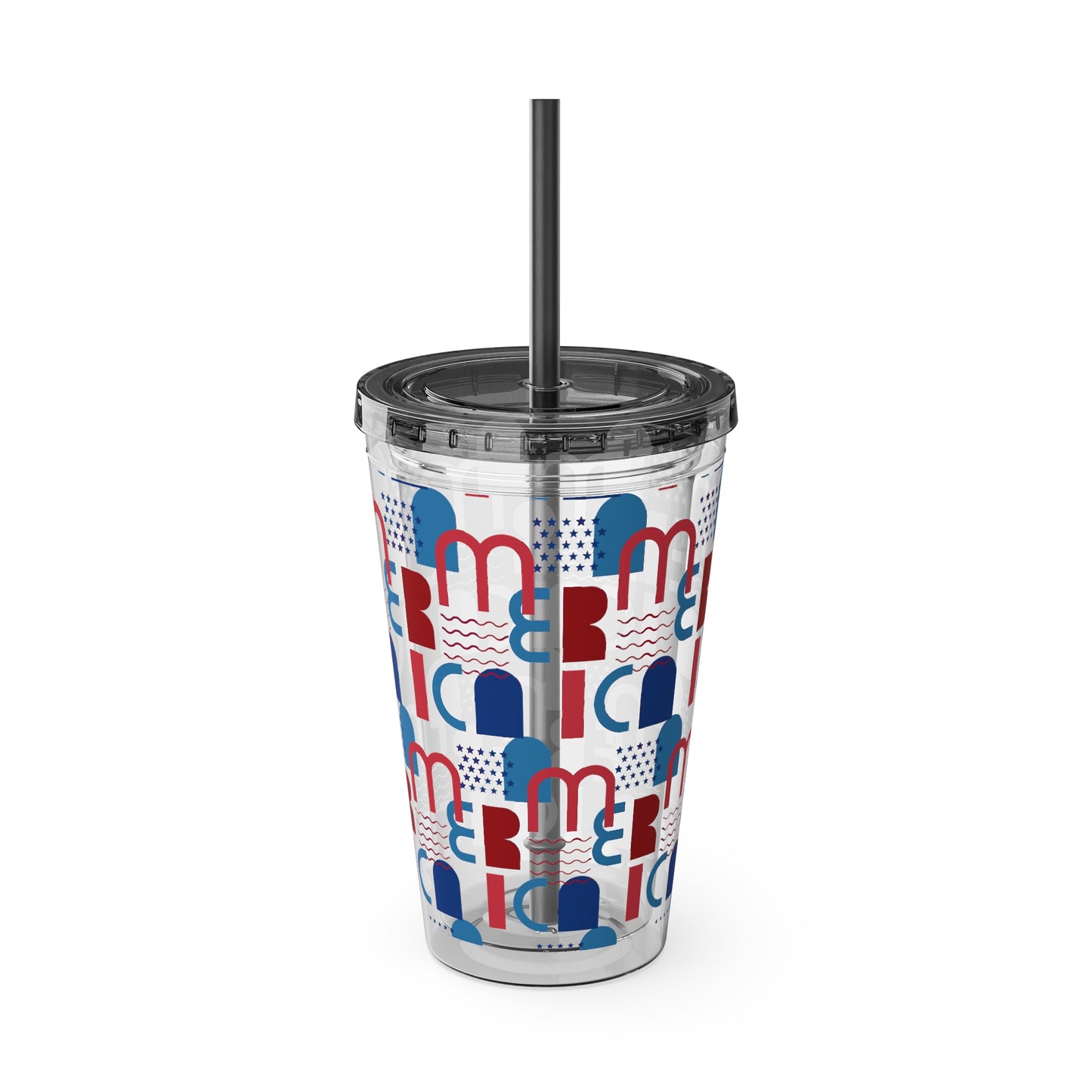 Red Blue Abstract Beach Pattern Tumbler | 16oz Straw Cup