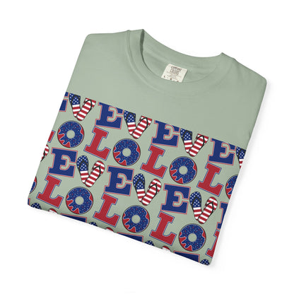 Patriotic LOL Pattern T-Shirt | Red White Blue Text Tee