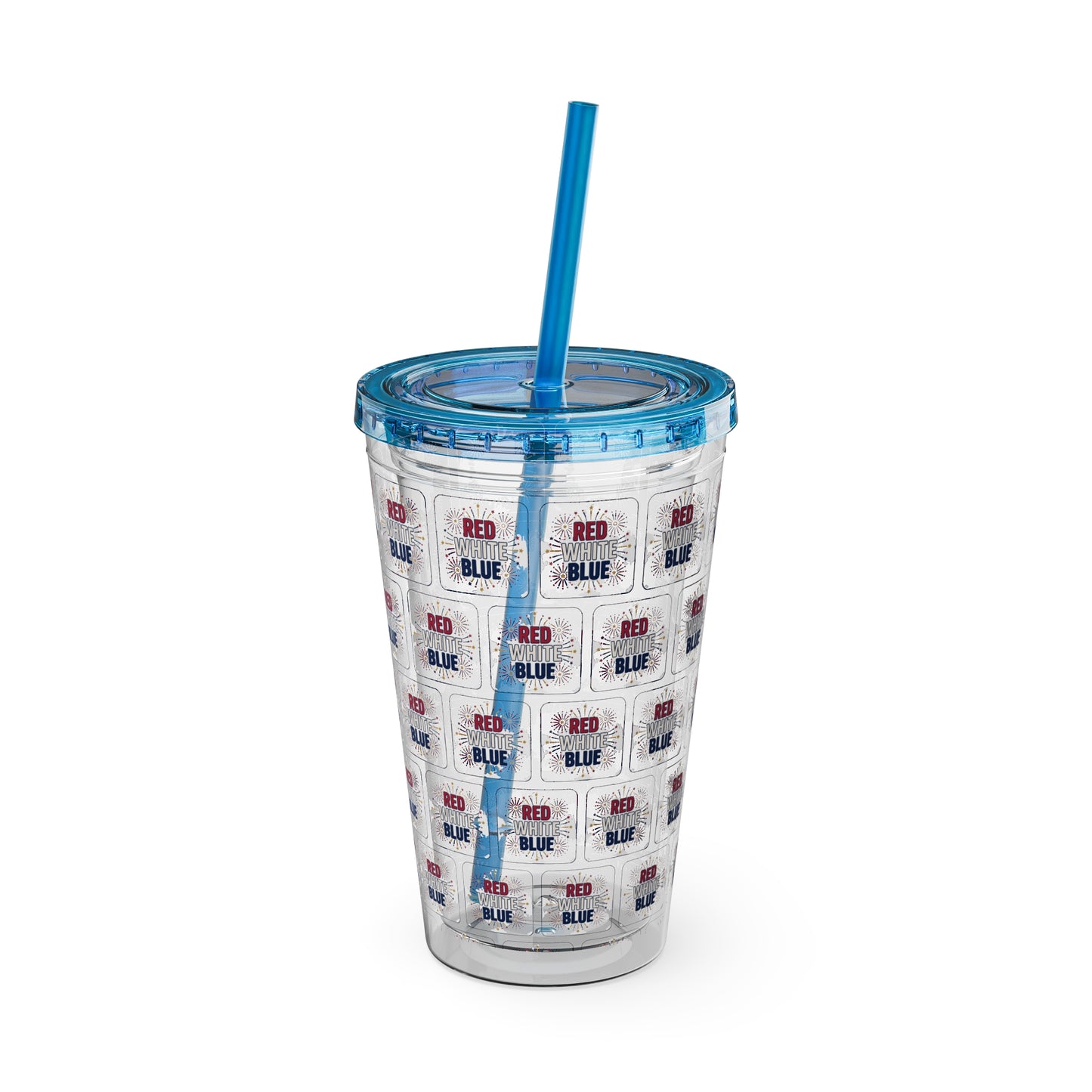 Red White Blue flag pattern Tumbler | 16oz straw cup