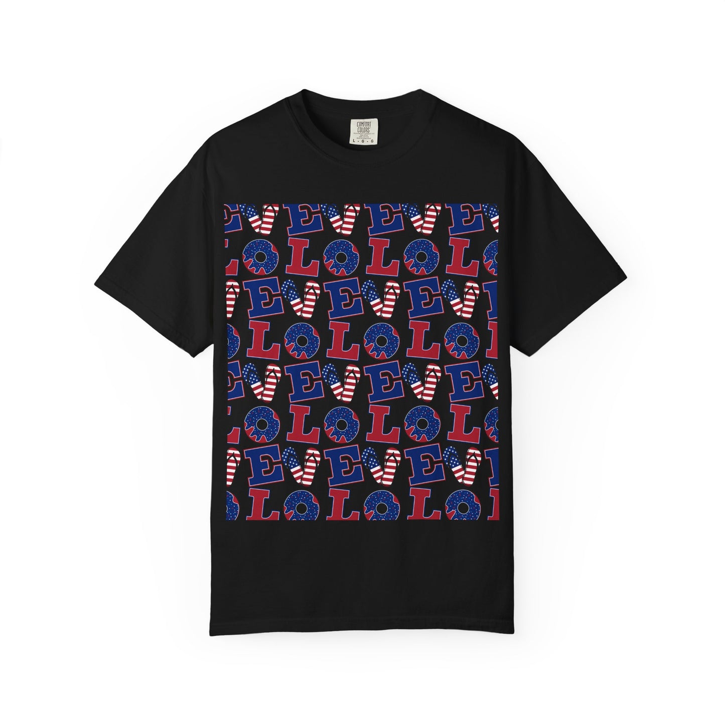 Patriotic LOL Pattern T-Shirt | Red White Blue Text Tee
